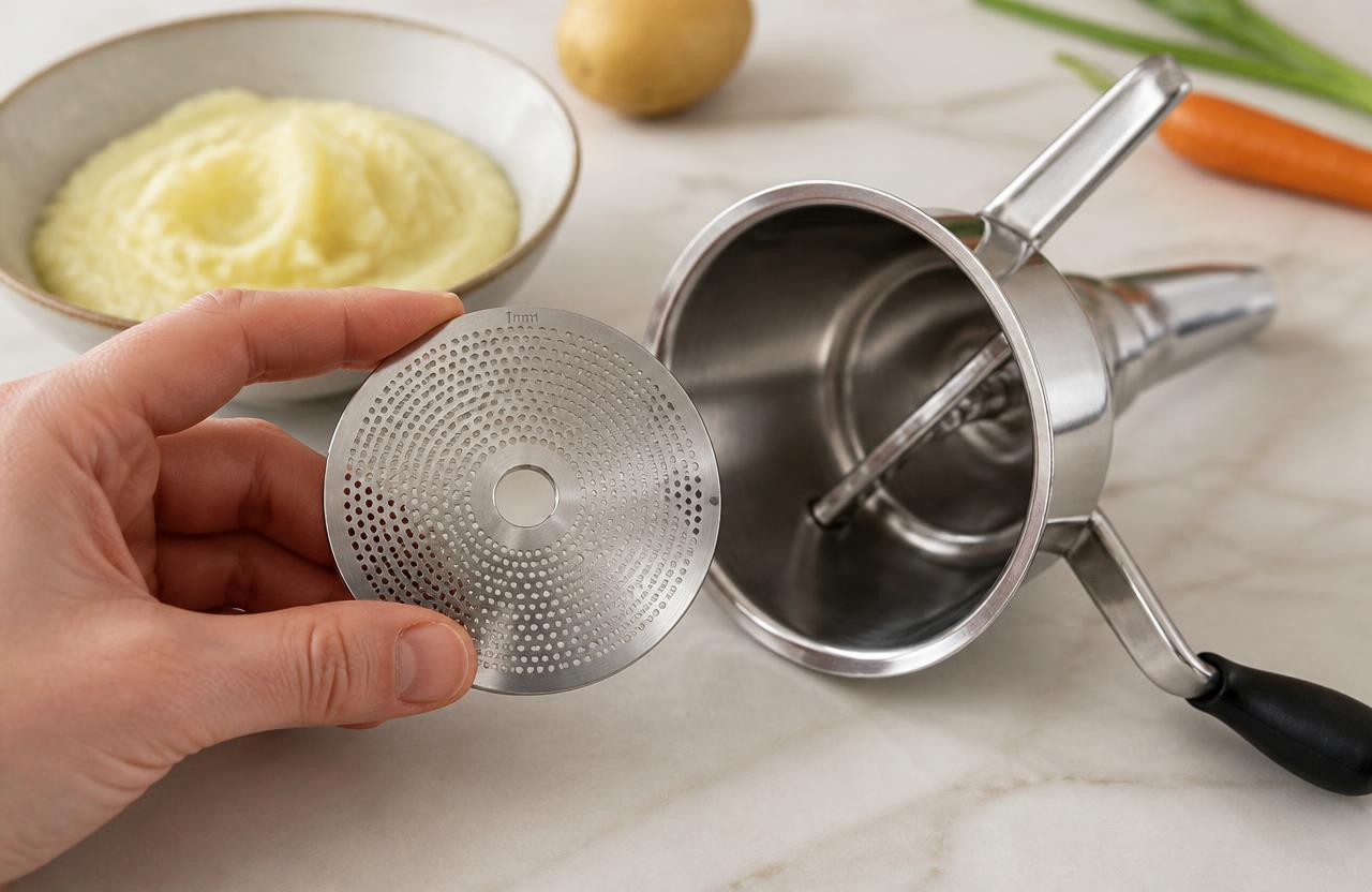 Splendide grille extra-fine 1 mm pour moulin à légumes : la précision au service de vos préparations